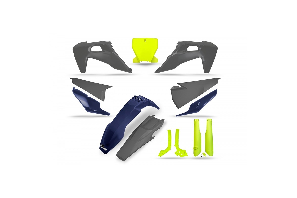 Kit plastiques UFO jaune fluo/bleu/gris - Husqvarna
