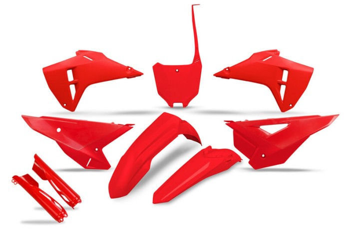 Kit plastiques complet avec protections de fourche UFO - rouge