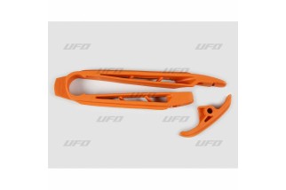 Kit patin de bras oscillant + patin de chaîne inférieur UFO orange KTM