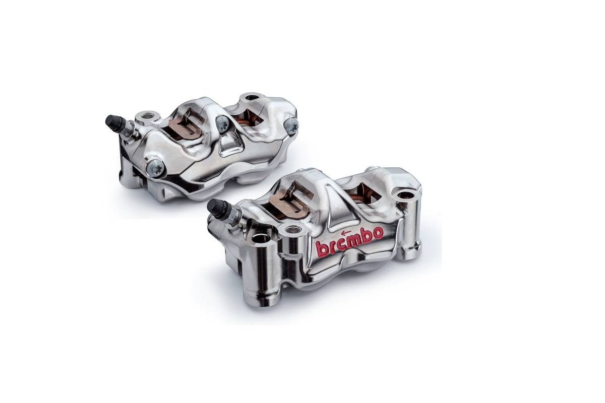 Paire étriers BREMBO UPGRADE GP4RX (usinés CNC nickelé) - 108mm (avec plaquettes)