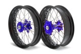 Kit roues complètes avant + arrière ART SM 17x3,50/17x4,50 jante noir/moyeu bleu Suzuki