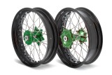 Kit roues complètes avant + arrière ART SM 17x3,50/17x4,50 jante noir/moyeu vert Kawasaki