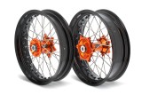 Kit roues complètes avant + arrière ART SM 17x3,50/17x4,50 jante noir/moyeu orange KTM