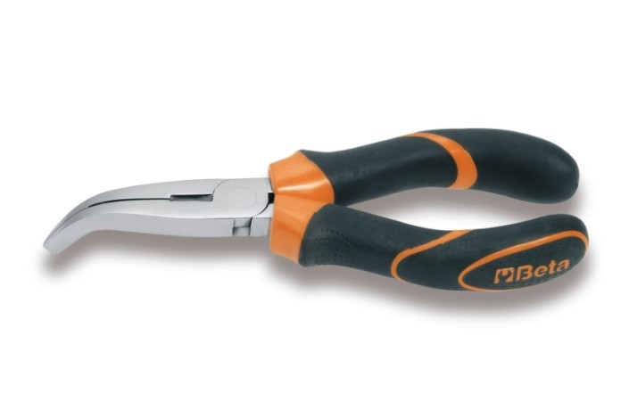 Pince à becs coudés plats longs striés BETA taille 200 branches gainées confort bi-matières