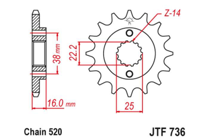 Pignon JT SPROCKETS acier anti-bruit 736 - 520