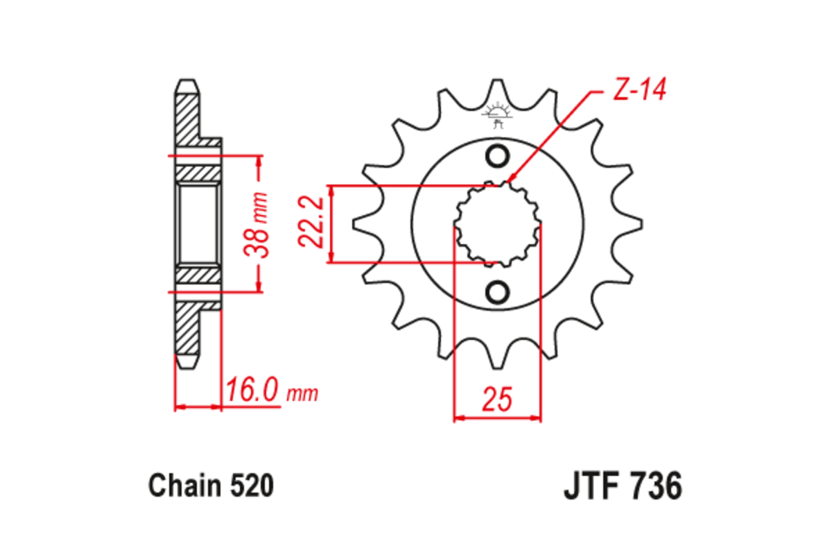 Pignon JT SPROCKETS acier anti-bruit 736 - 520