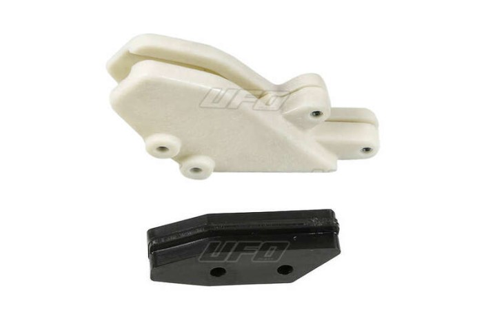 Kit guide chaîne + patin de guide chaîne UFO translucide/noir Kawasaki KX125/250