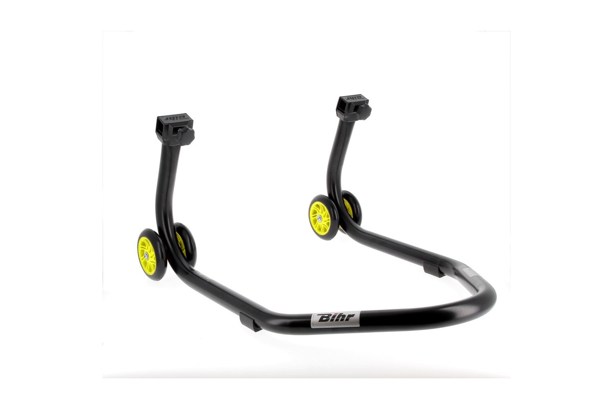 Béquille de stand arrière BIHR Home Track supports en "V" noir mat roues jaune