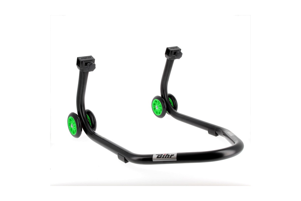 Béquille de stand arrière BIHR Home Track supports en "V" noir mat roues vert