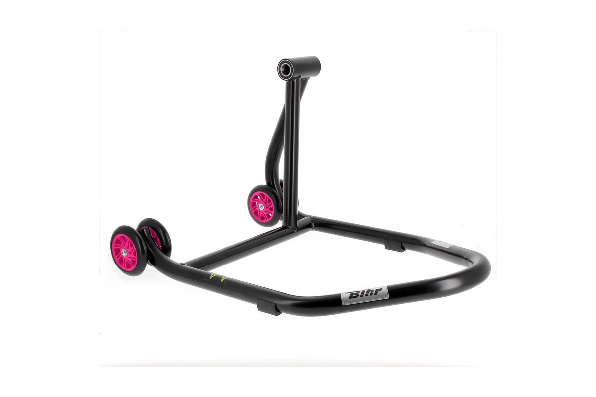 Béquille de stand monobras droite BIHR Home Track noir mat roues rose
