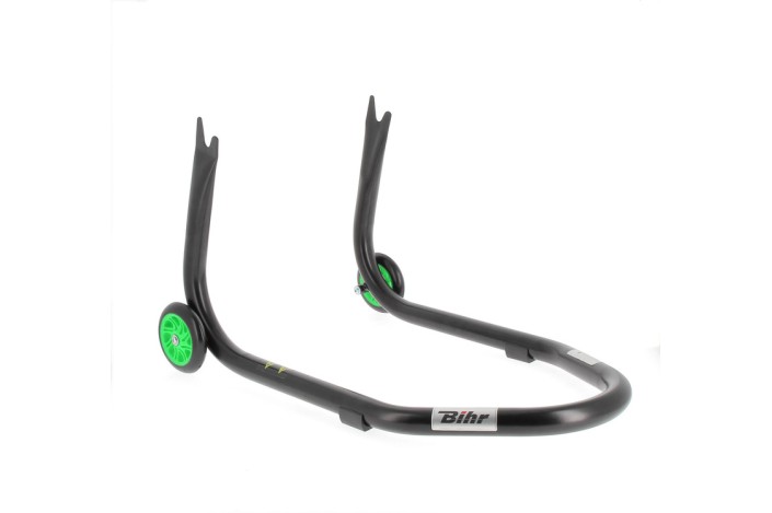 Béquille de stand arrière BIHR Home Track fixe supports en "V" noir mat roues vert