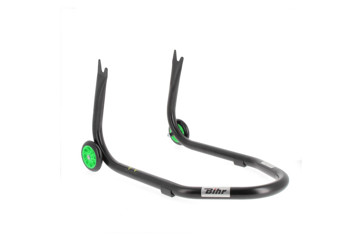 Béquille de stand arrière BIHR Home Track fixe supports en "V" noir mat roues vert