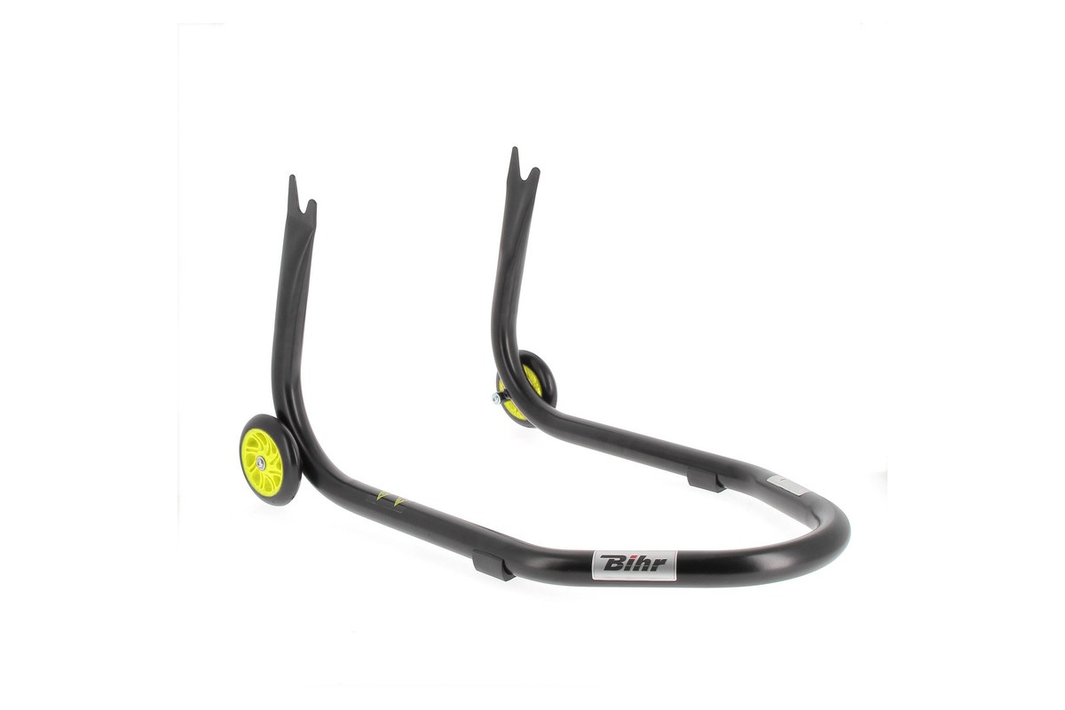 Béquille de stand arrière BIHR Home Track fixe supports en "V" noir mat roues jaune