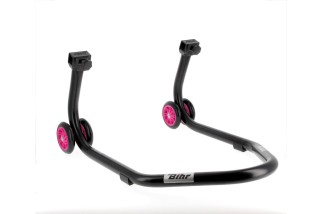 Béquille de stand arrière BIHR Home Track supports en "L" noir mat roues rose