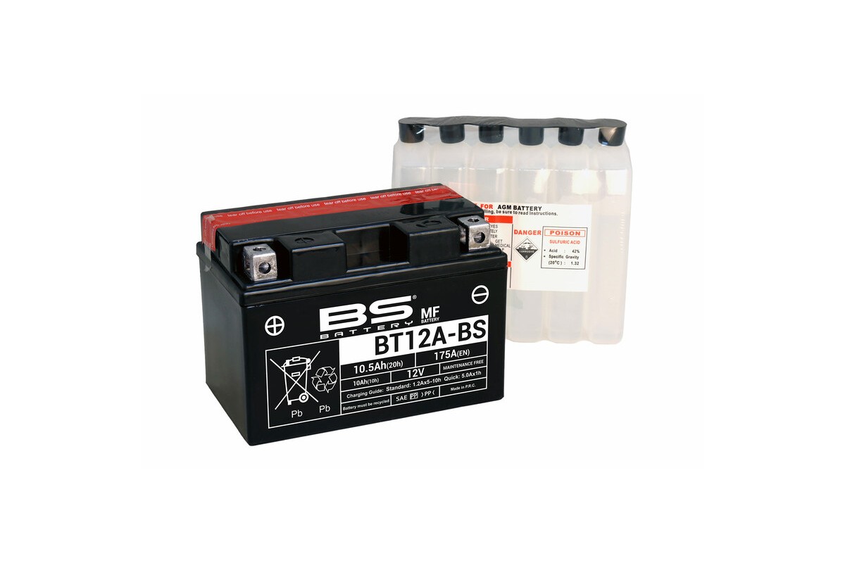 Batterie BS BATTERY sans entretien avec pack acide - BT12A-BS