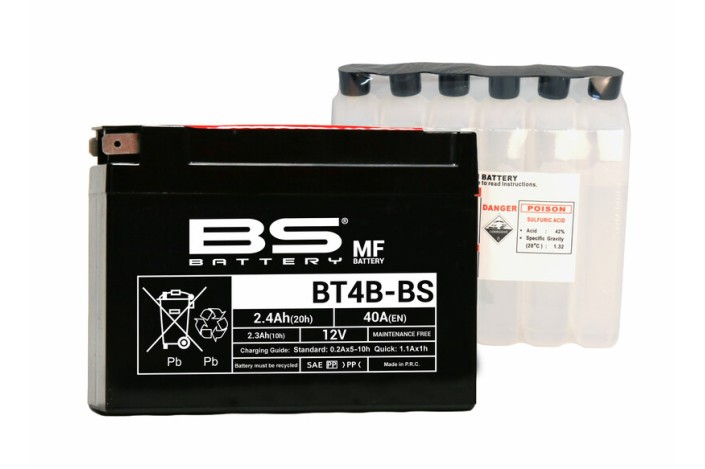 Batterie BS BATTERY sans entretien avec pack acide - BT4B-BS