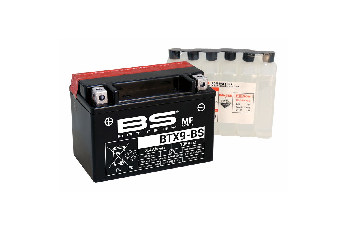 Batterie BS BATTERY sans entretien avec pack acide - BTX9-BS