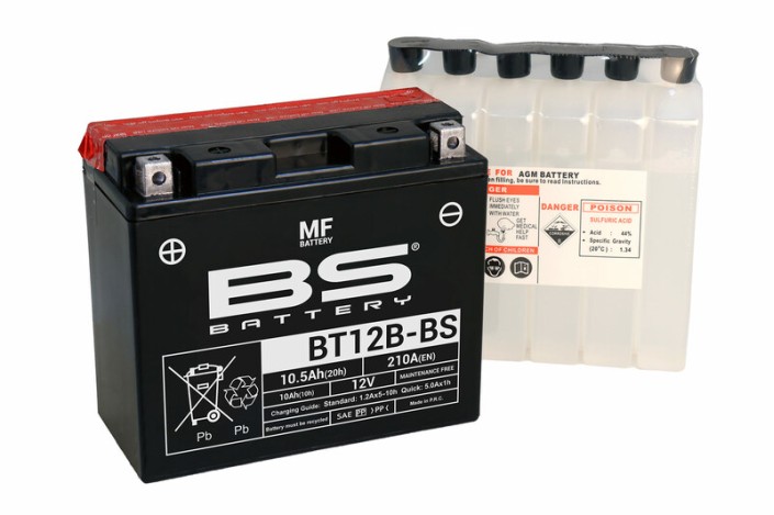 Batterie BS BATTERY sans entretien avec pack acide - BT12B-BS