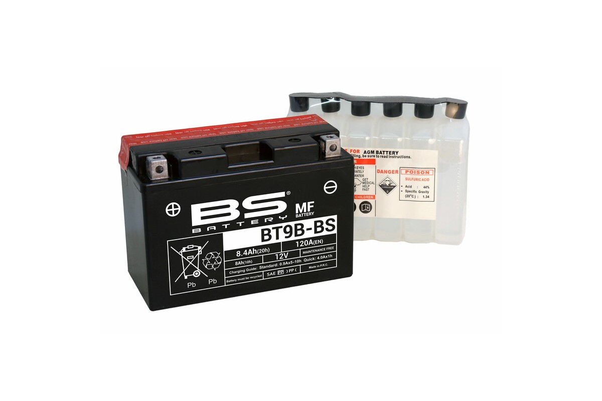 Batterie BS BATTERY sans entretien avec pack acide - BT9B-BS