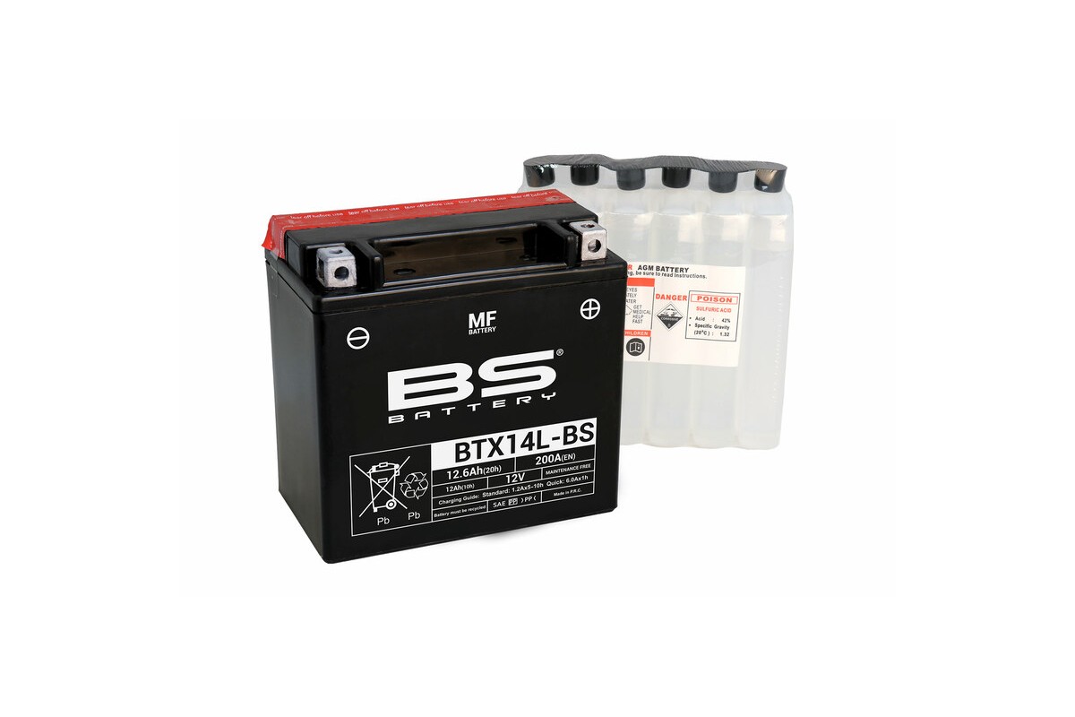 Batterie BS BATTERY sans entretien livrée avec pack acide - BTX14L-BS