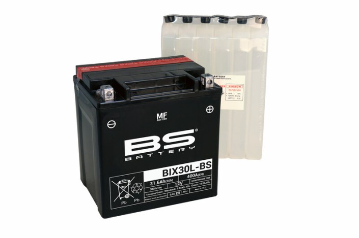 Batterie BS BATTERY sans entretien livrée avec pack acide - BIX30L-BS