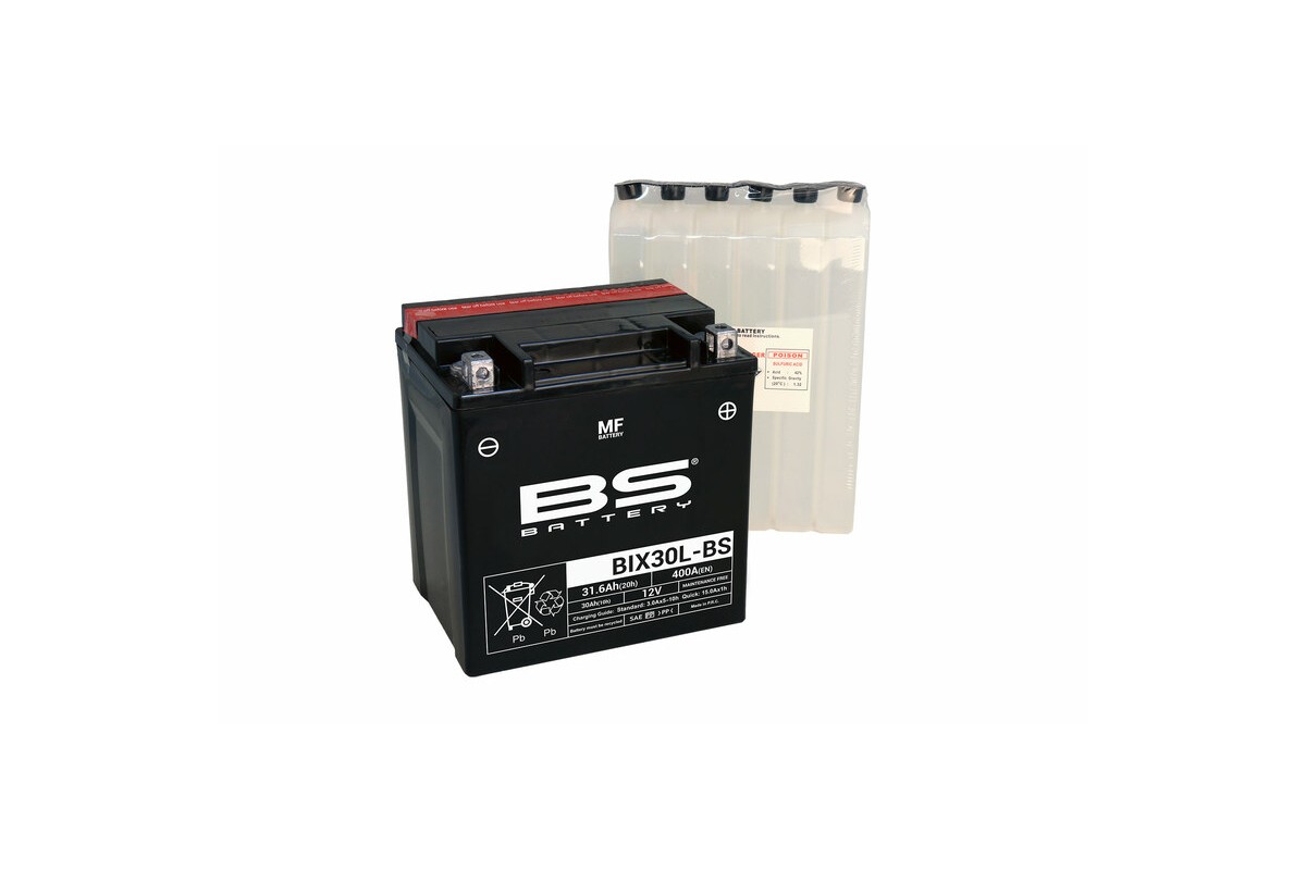 Batterie BS BATTERY sans entretien livrée avec pack acide - BIX30L-BS