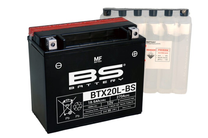 Batterie BS BATTERY sans entretien avec pack acide - BTX20L-BS