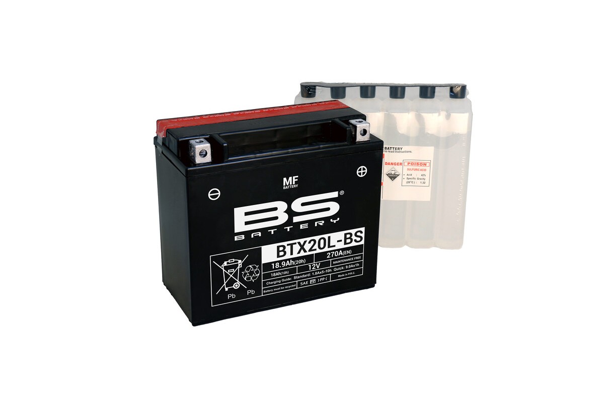 Batterie BS BATTERY sans entretien avec pack acide - BTX20L-BS