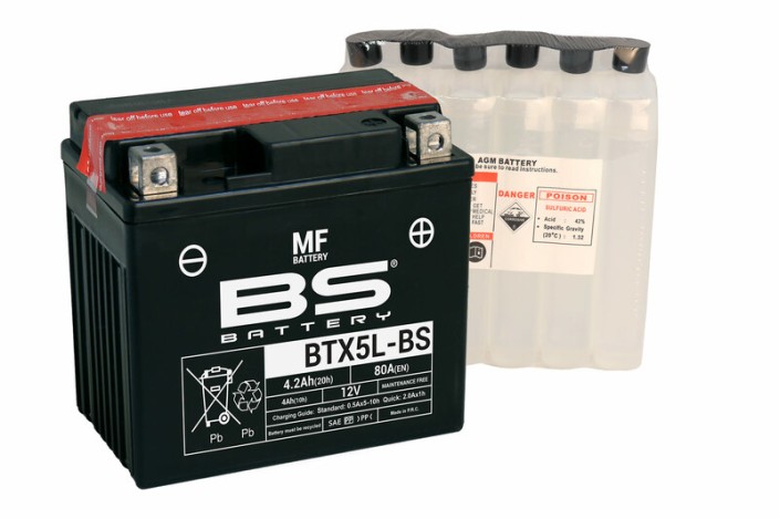 Batterie BS BATTERY sans entretien avec pack acide - BTX5L-BS