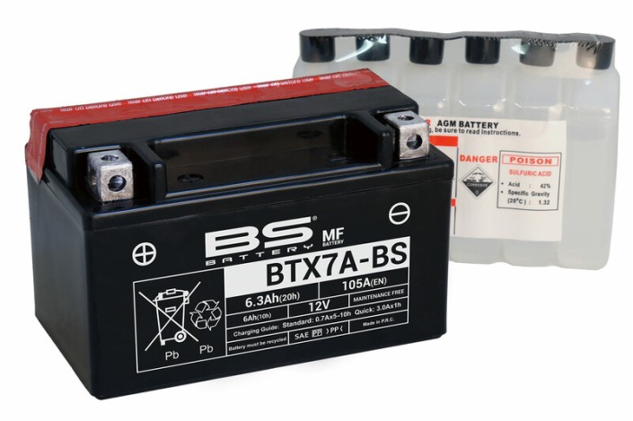 Batterie BS BATTERY sans entretien avec pack acide - BTX7A-BS