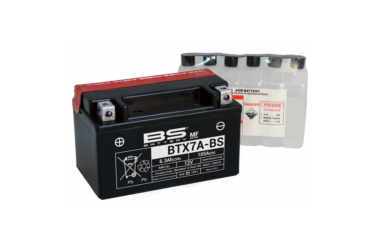 Batterie BS BATTERY sans entretien avec pack acide - BTX7A-BS