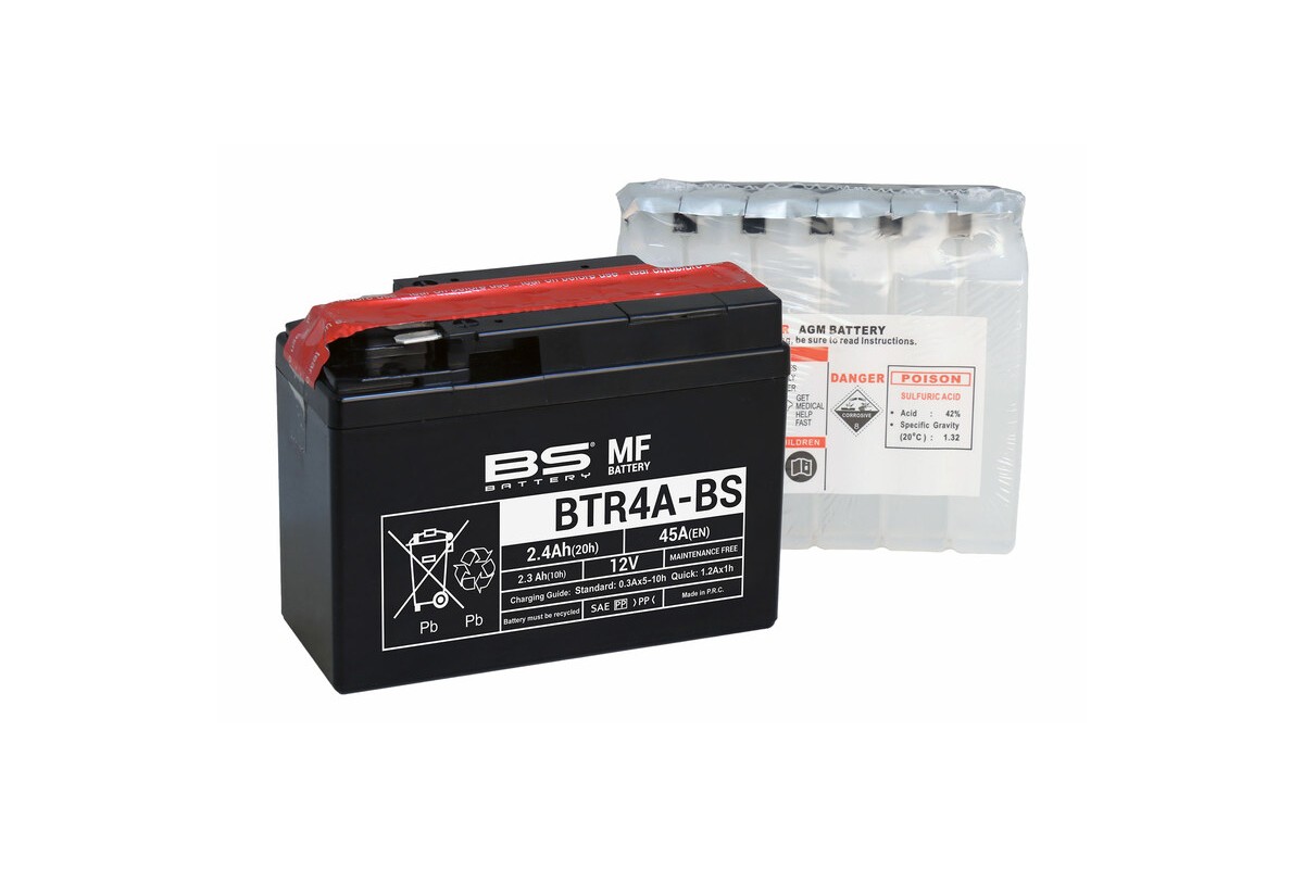 Batterie BS BATTERY sans entretien avec pack acide - BTR4A-BS