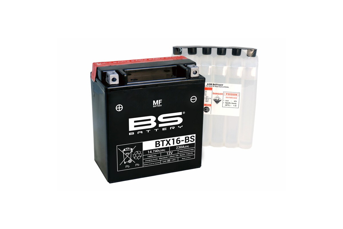 Batterie BS BATTERY sans entretien avec pack acide - BTX16-BS