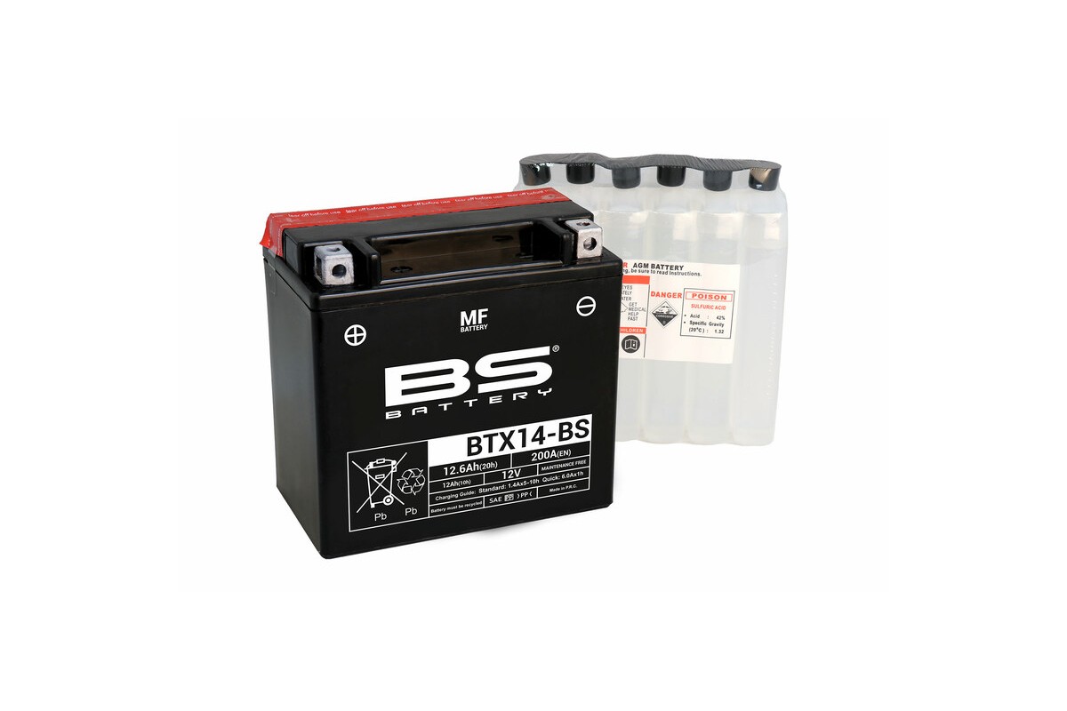 Batterie BS BATTERY sans entretien avec pack acide - BTX14-BS