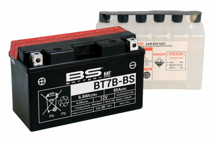 Batterie BS BATTERY sans entretien avec pack acide - BT7B-BS