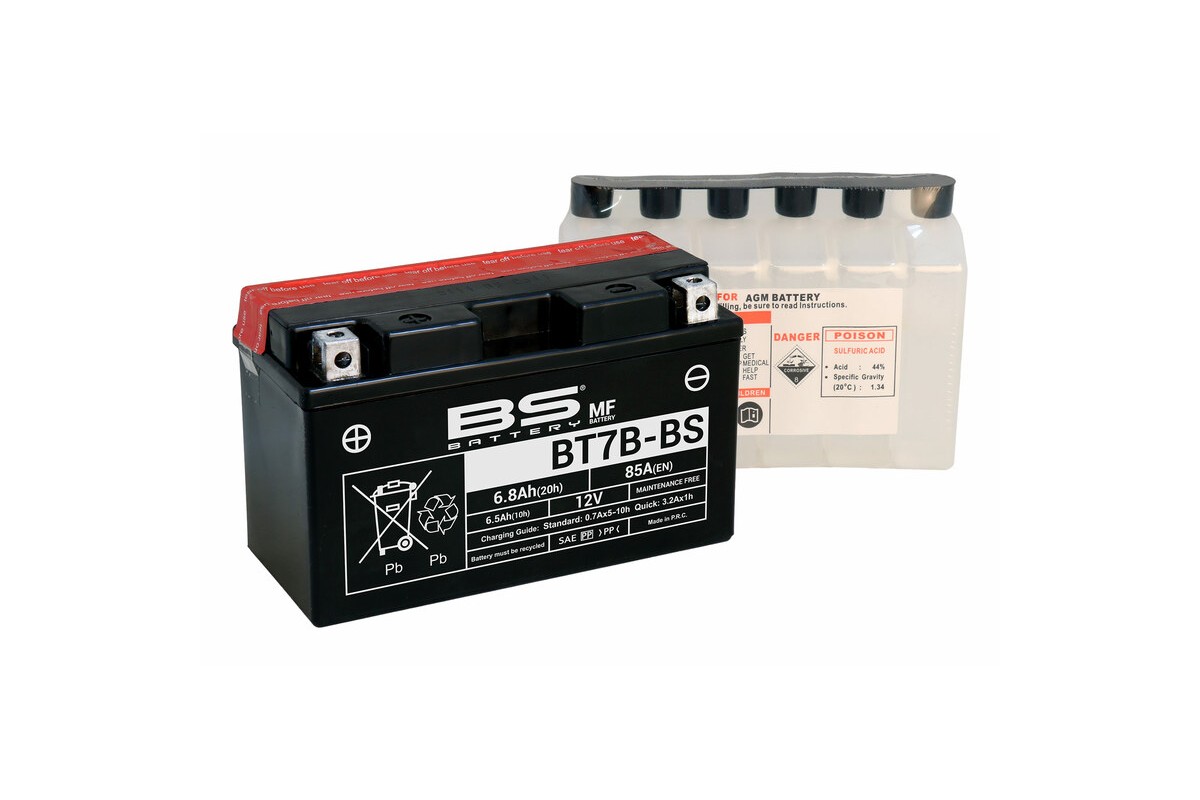 Batterie BS BATTERY sans entretien avec pack acide - BT7B-BS