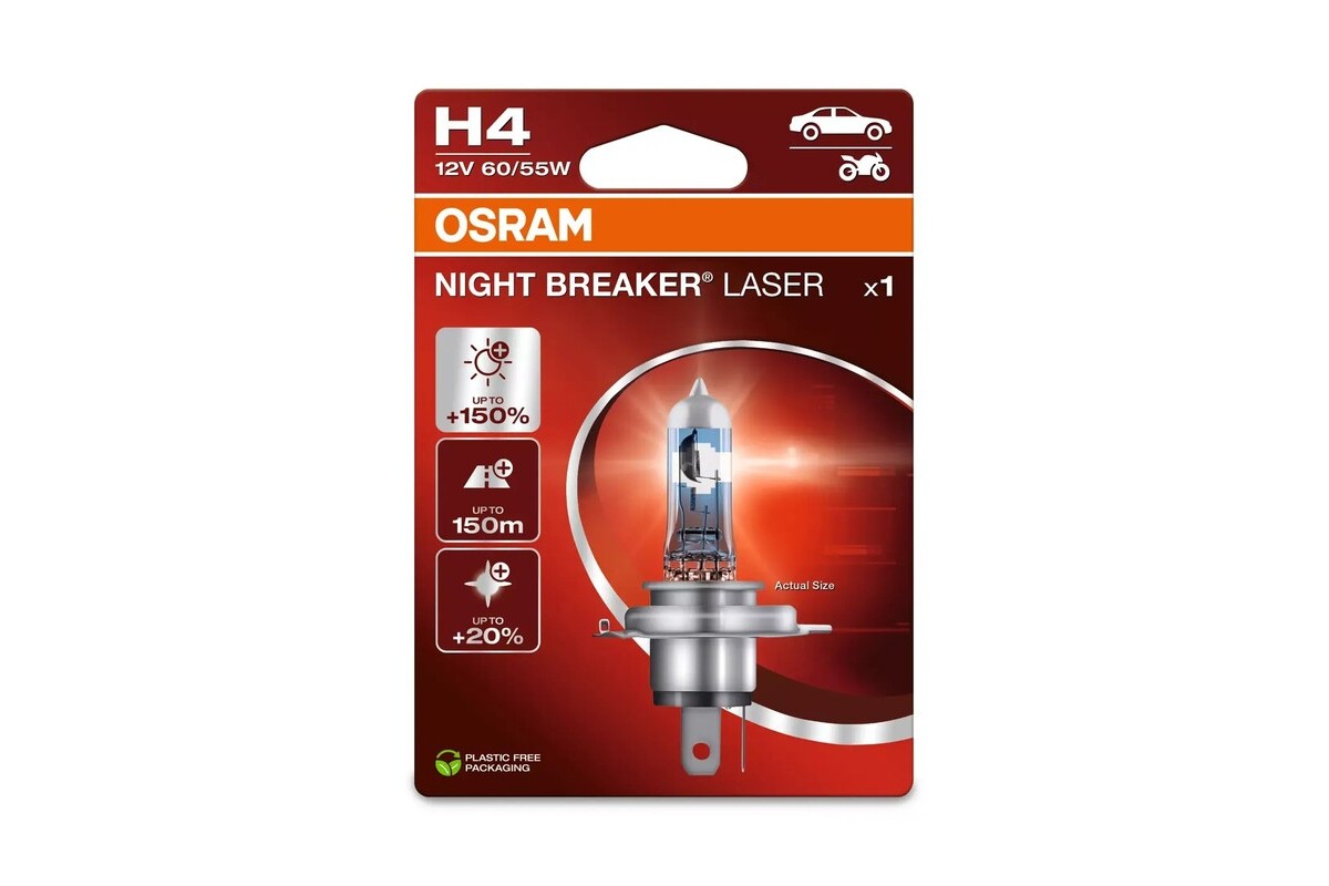 Ampoule OSRAM H4 Night Breaker Laser 12V 60/55W P43t-38 - à l'unité