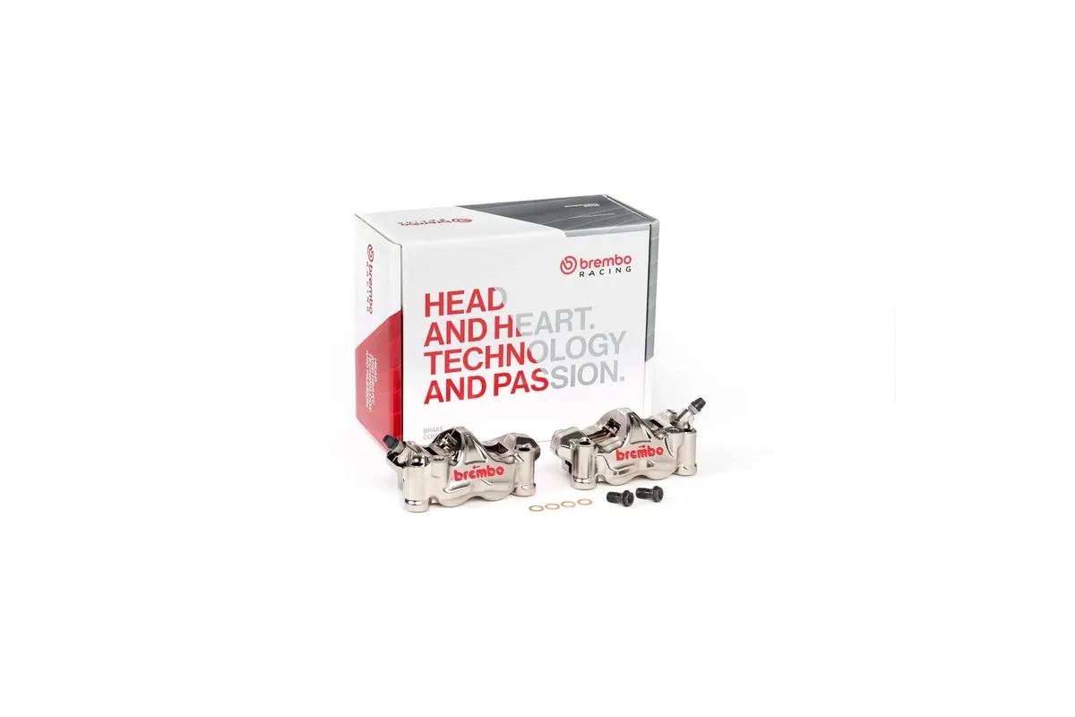 Paire étriers BREMBO UPGRADE GP4RX (usinés CNC nickelé) - 108mm (avec plaquettes)