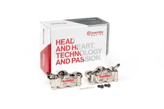Paire étriers BREMBO UPGRADE GP4RX (usinés CNC nickelé) - 108mm (avec plaquettes)