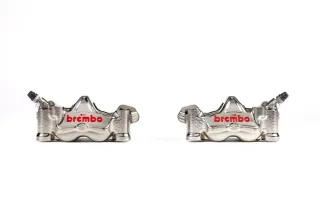 Paire étriers BREMBO UPGRADE GP4RX (usinés CNC nickelé) - 108mm (avec plaquettes)
