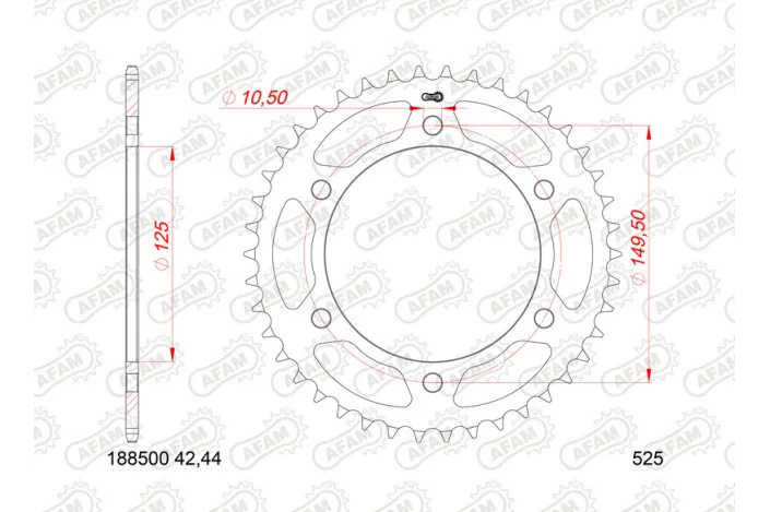 Couronne AFAM 46 dents acier pas 525 type 188500