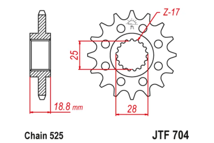 Pignon JT SPROCKETS acier anti-bruit 704 - 525