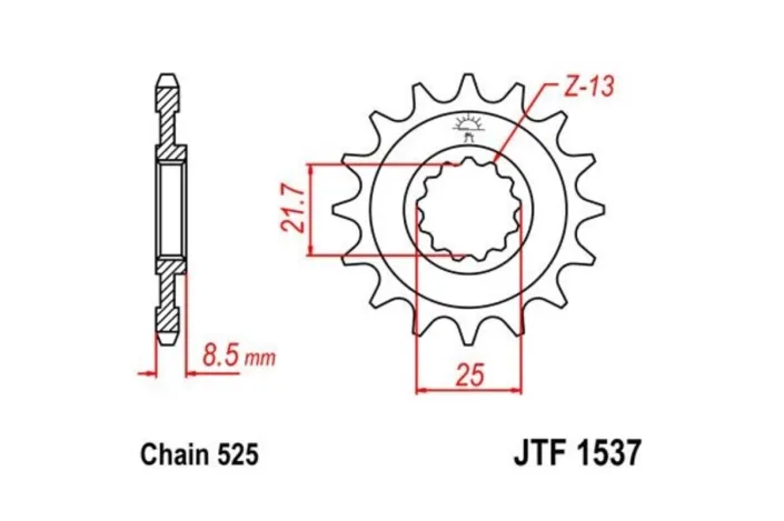 Pignon JT SPROCKETS acier anti-bruit 1537 - 525