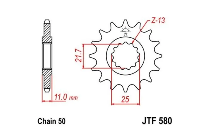Pignon JT SPROCKETS acier anti-bruit 580 - 530