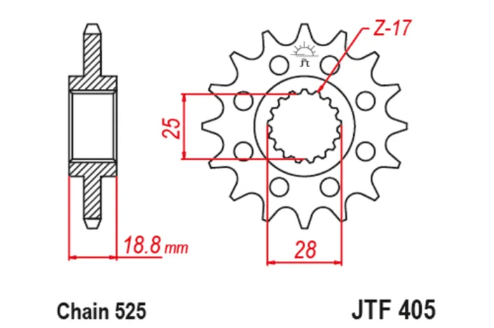 Pignon JT SPROCKETS acier anti-bruit 405 - 525
