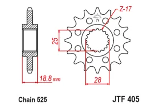 Pignon JT SPROCKETS acier anti-bruit 405 - 525