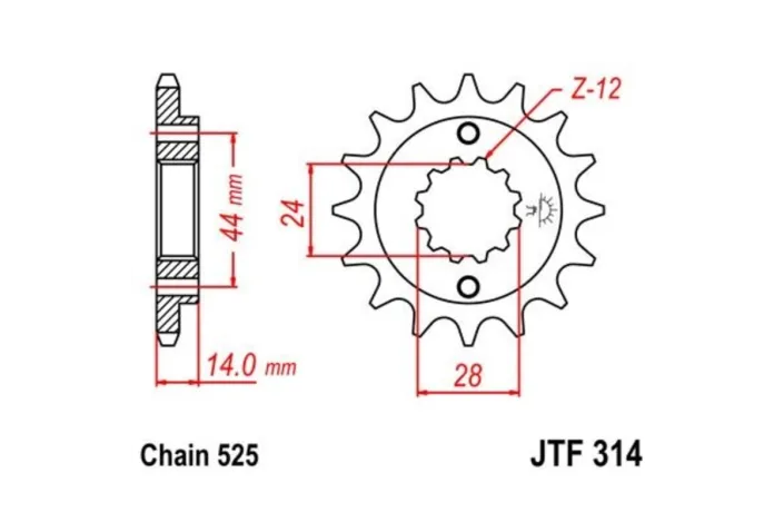Pignon JT SPROCKETS acier anti-bruit 314 - 525