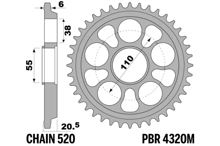 Couronne PBR acier C45 revenu 4320M - 520