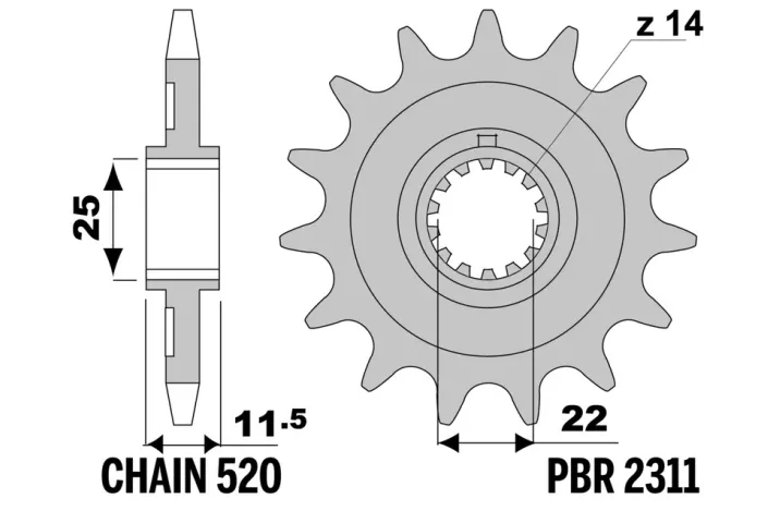 Pignon PBR acier standard 2311 - 520