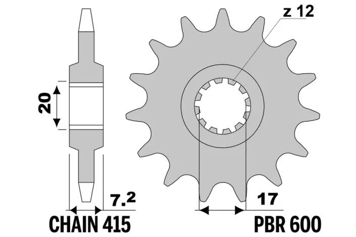 Pignon PBR acier standard 600 - 415